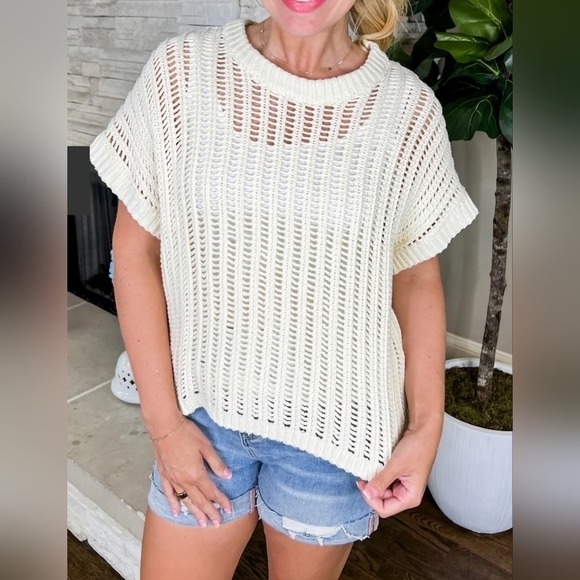 white birch Tops - White Birch Open Knit Short Sleeve Short Sleeve Top XL New Without Tags